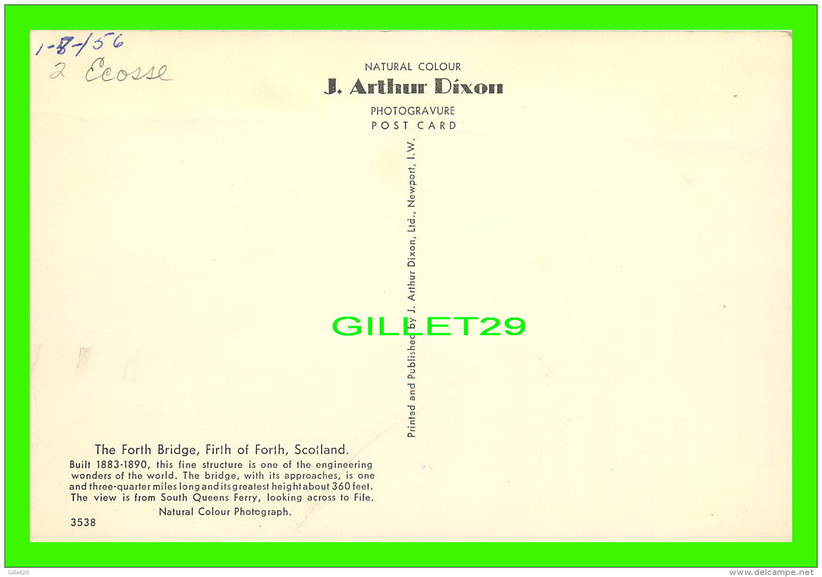 FIRTH OF FORTH, SCOTLAND - THE FORTH BRIDGE - J ARTHUR DIXON No 3538 - 1956 - - Fife