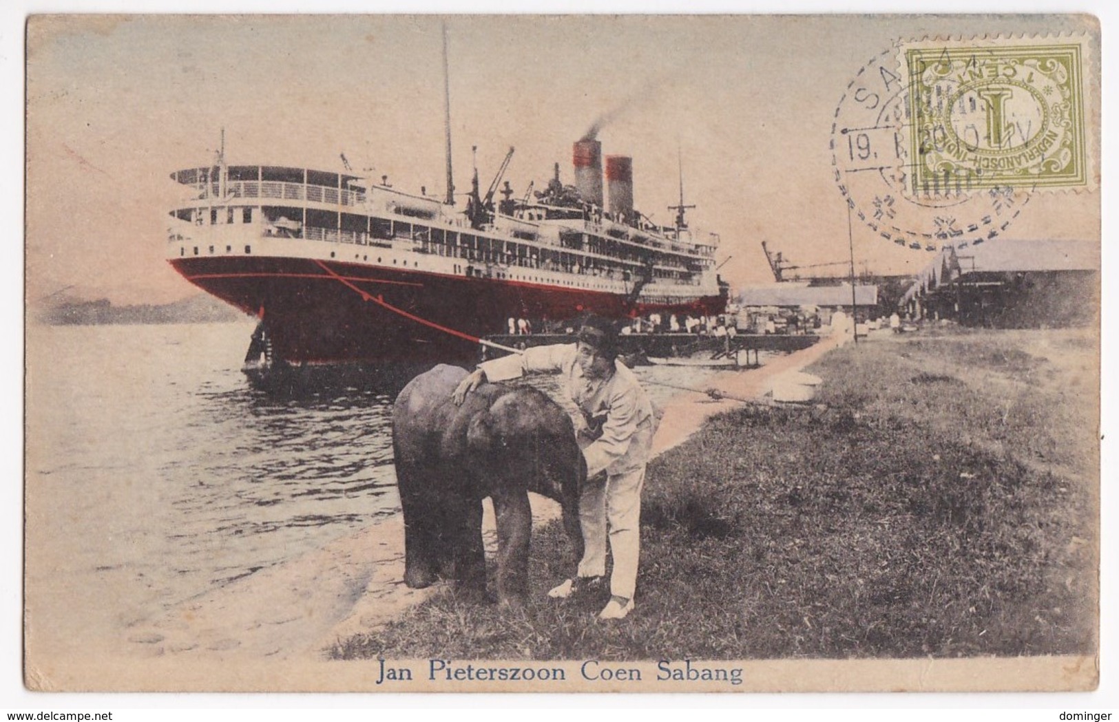 Old Postcard Indonesia Sumatra Sabang 1910' Elephant    Dutch East Indies Stamp - Indonesien