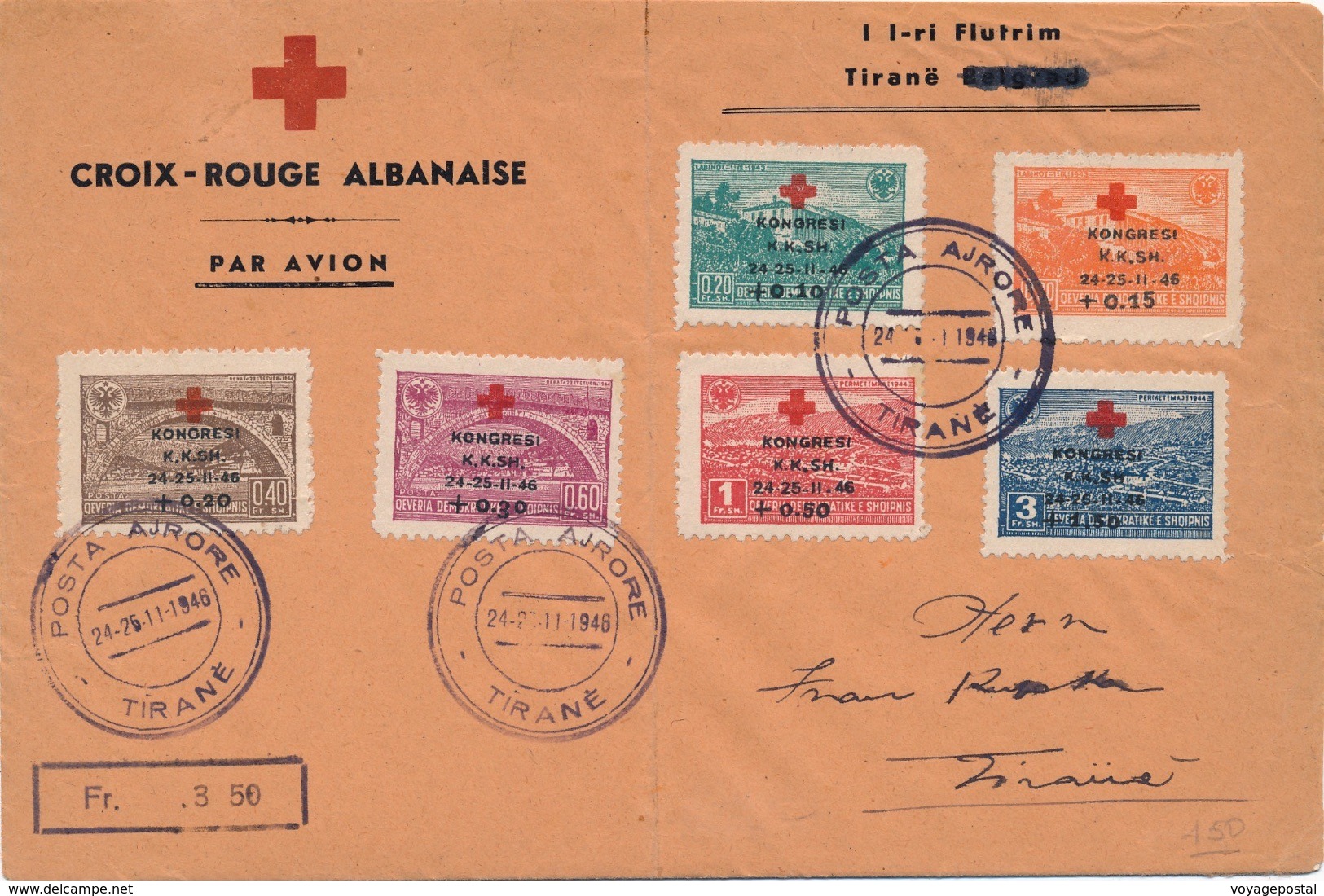 Albanie Lettre Croix Rouge Albanaise Posta Ajrore Tirane - Albania