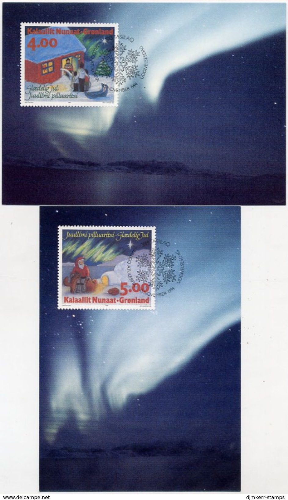 GREENLAND 1994 Christmas On Maximum Cards.  Michel 254-55 - Cartoline Maximum