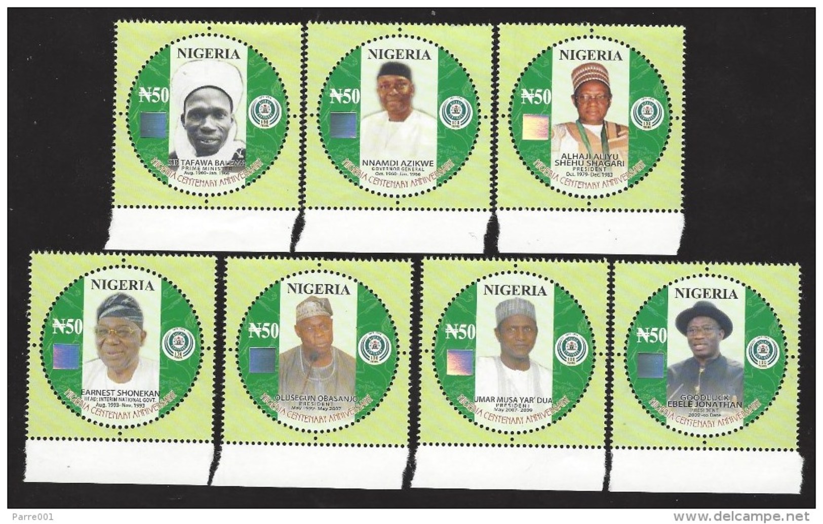 Nigeria 2014 Centenary Presidents Hologram MHN Mint Set - Nigeria (1961-...)