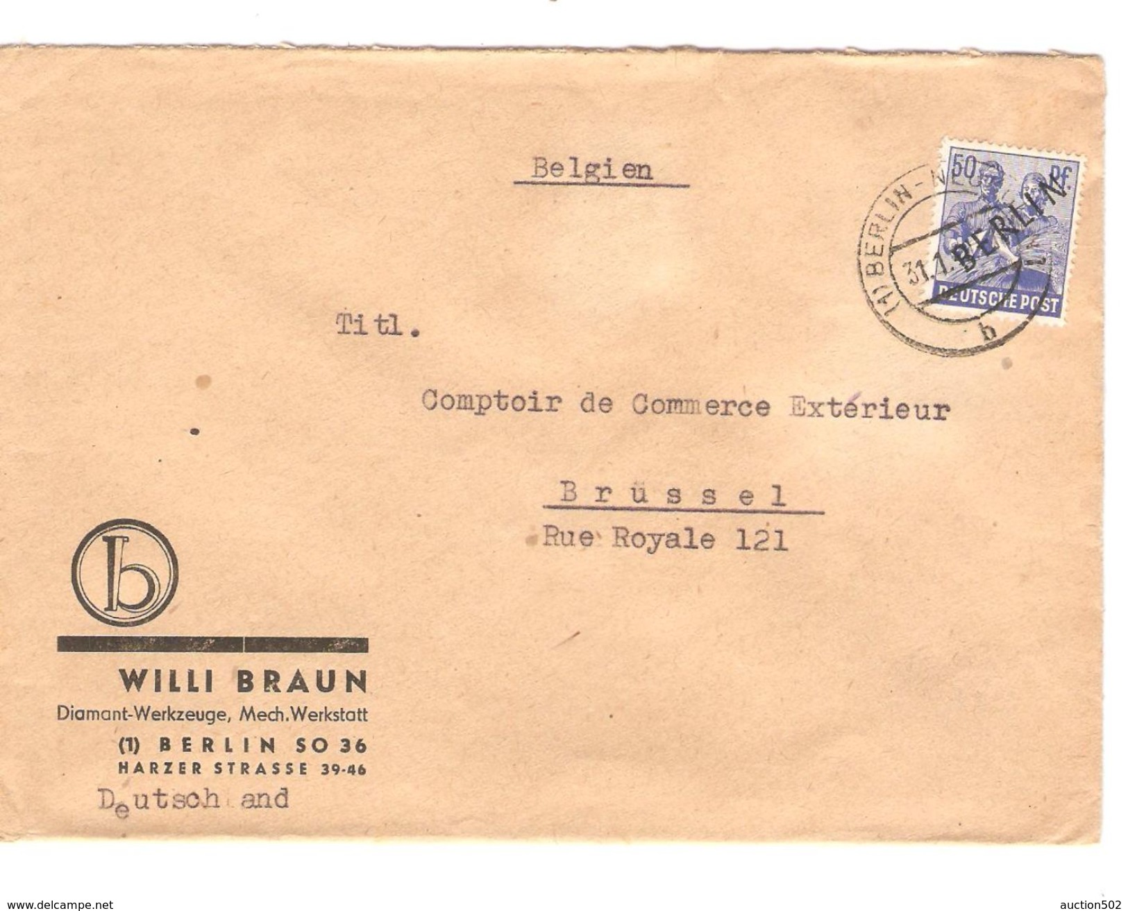 Berlin BM Deutsche Post Surcharged Berlin 1949 Für Brüssel Belgien PR5113 - Briefe U. Dokumente
