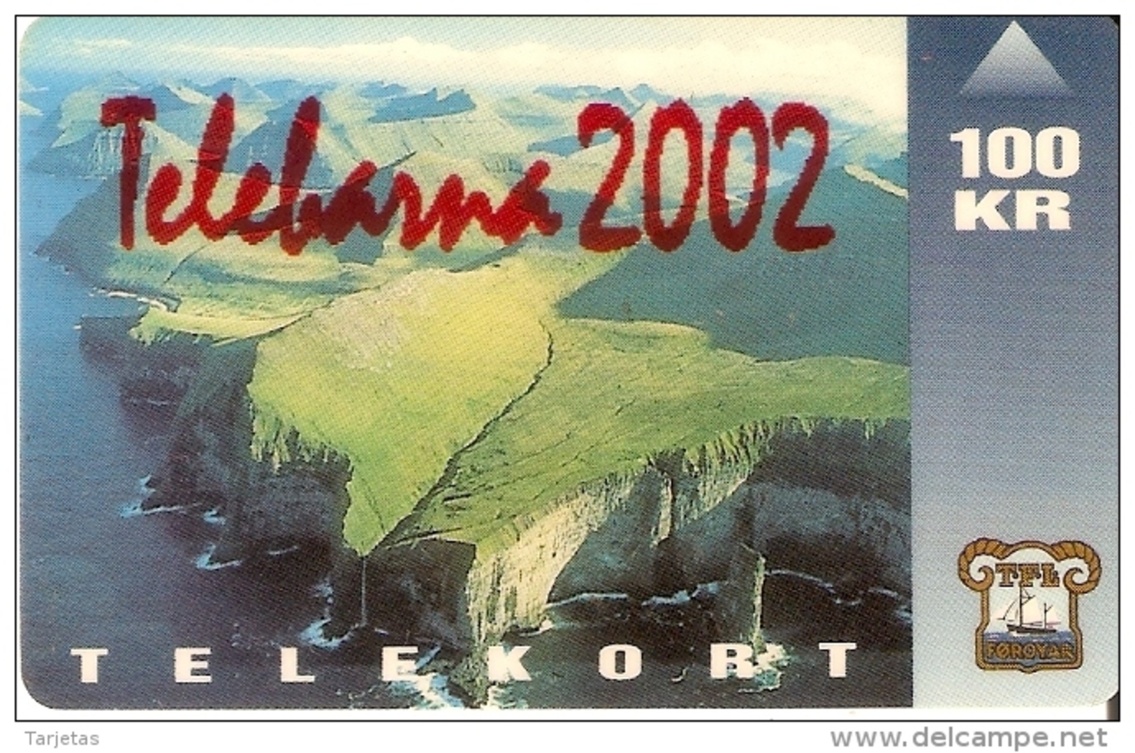 TARJETA DE LAS ISLAS FAROE DE 100 KR DE UN PAISAJE (TELEBARNA 2002) - Isole Faroe