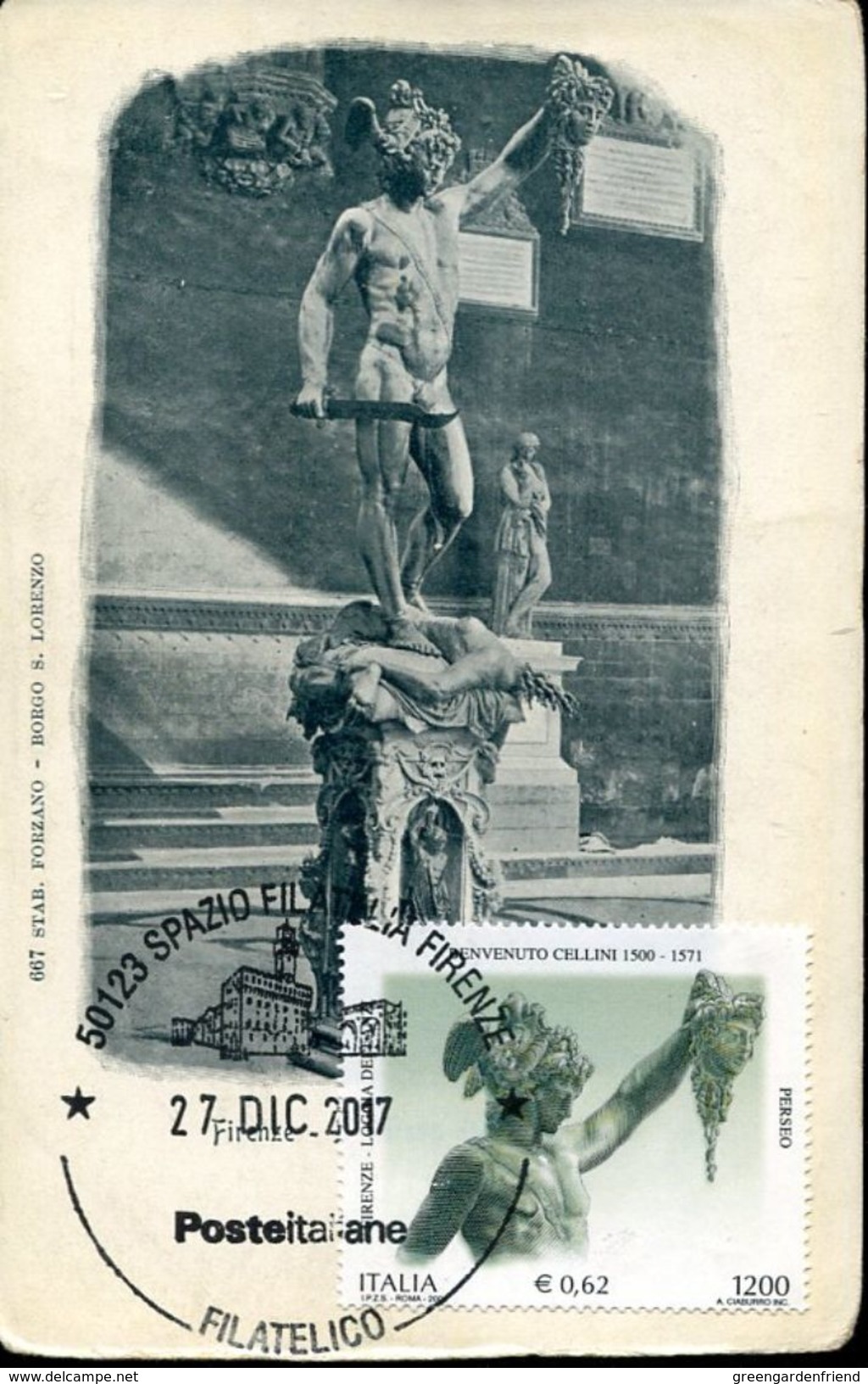 29253 Italia, Maximum 2017, Sculpture Of Benvenuto Cellini, Perseo,Perseus With The Head Of Medusa,firenze,vintage Card - Beeldhouwkunst