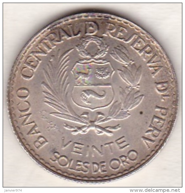 Perou. 20 Soles 1965 . 400th Anniversary Of Lima . Argent .KM# 241 - Perú