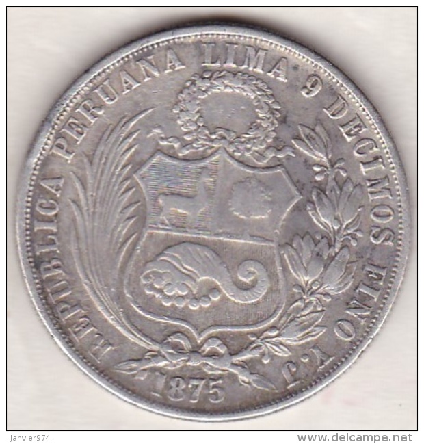 Perou. 1 Sol 1875 YJ . Argent . KM# 196.3 - Pérou