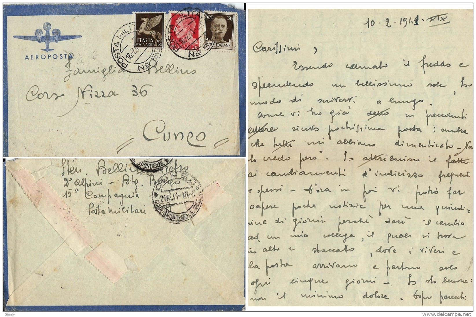 AEROGRAMMA POSTA MILITARE 56 1941 GIORMI ALBANIA X CUNEO + LETTERA TER - Militärpost (MP)