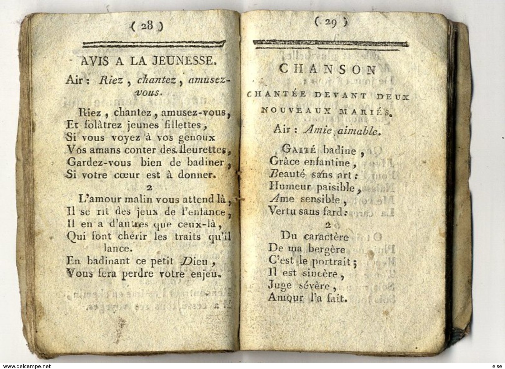 NOUVEAU CALENDRIER DE L AMOUR CHANSON  1796 POUR L AN V DE LA REPUBLIQUE  60 PAGES  RARE - Petit Format : ...-1900