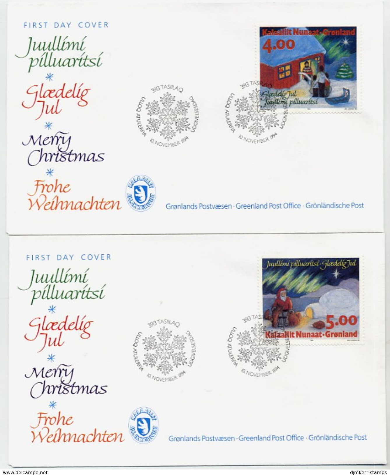 GREENLAND 1994 Christmas On FDCs.  Michel 254-55 - Maximum Cards