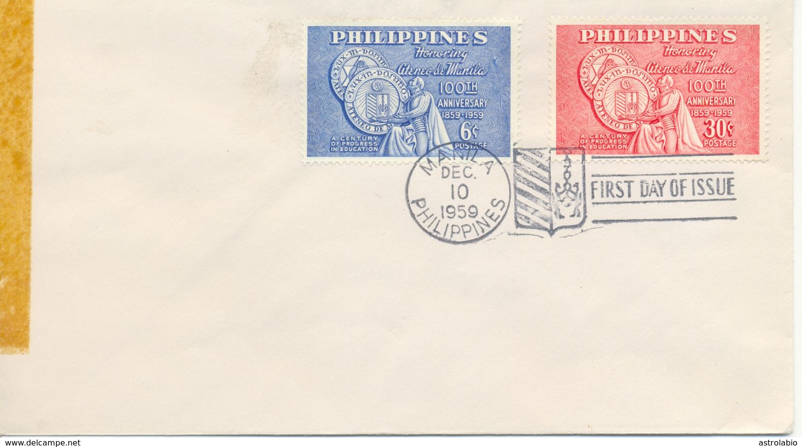 Centº De L'Athénée De Manile 1959 FDC Philippines Yvert 493/4 - Philippines