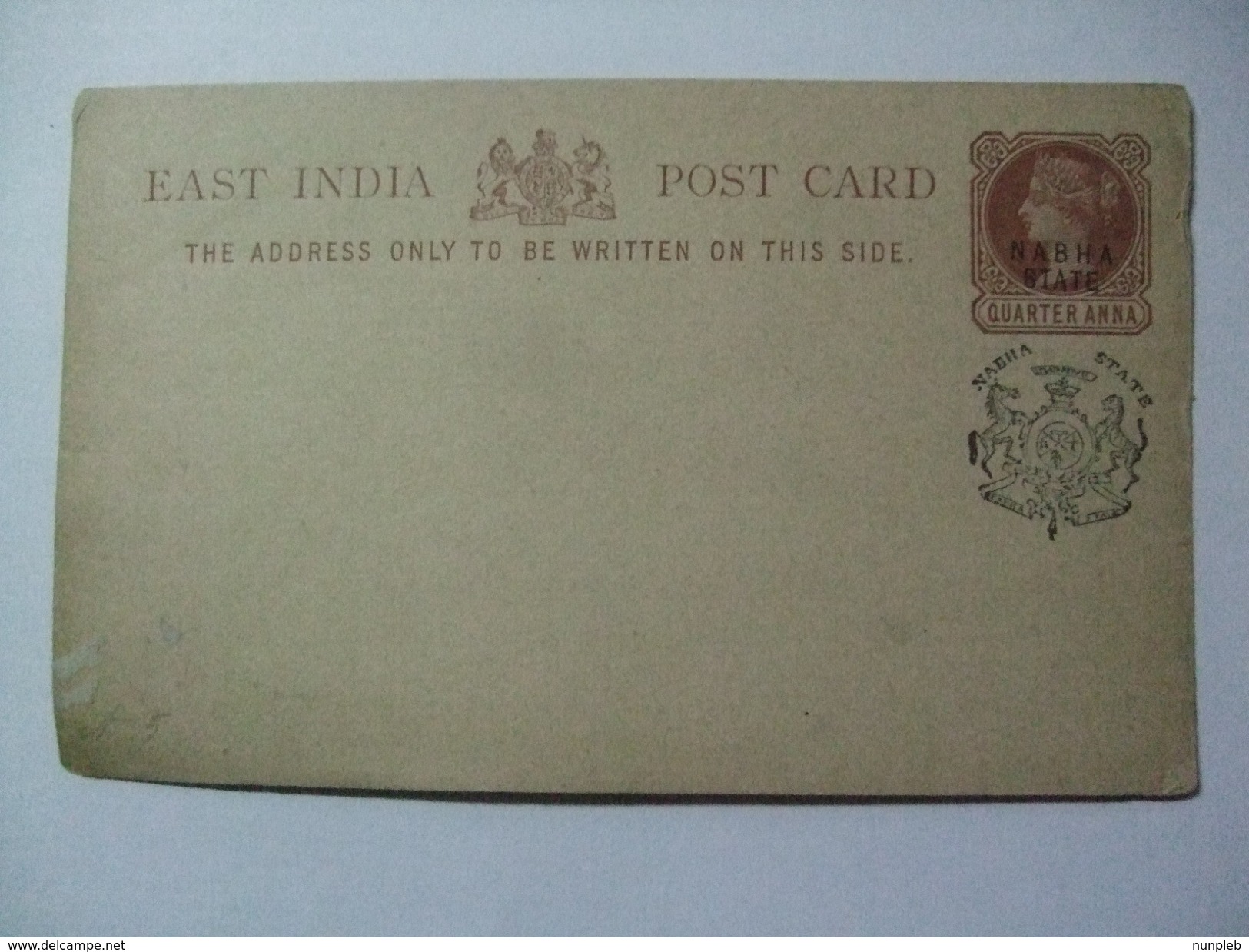 INDIA - Nabha State - Victoria 1/4 Anna Stationary Card Unused - Nabha