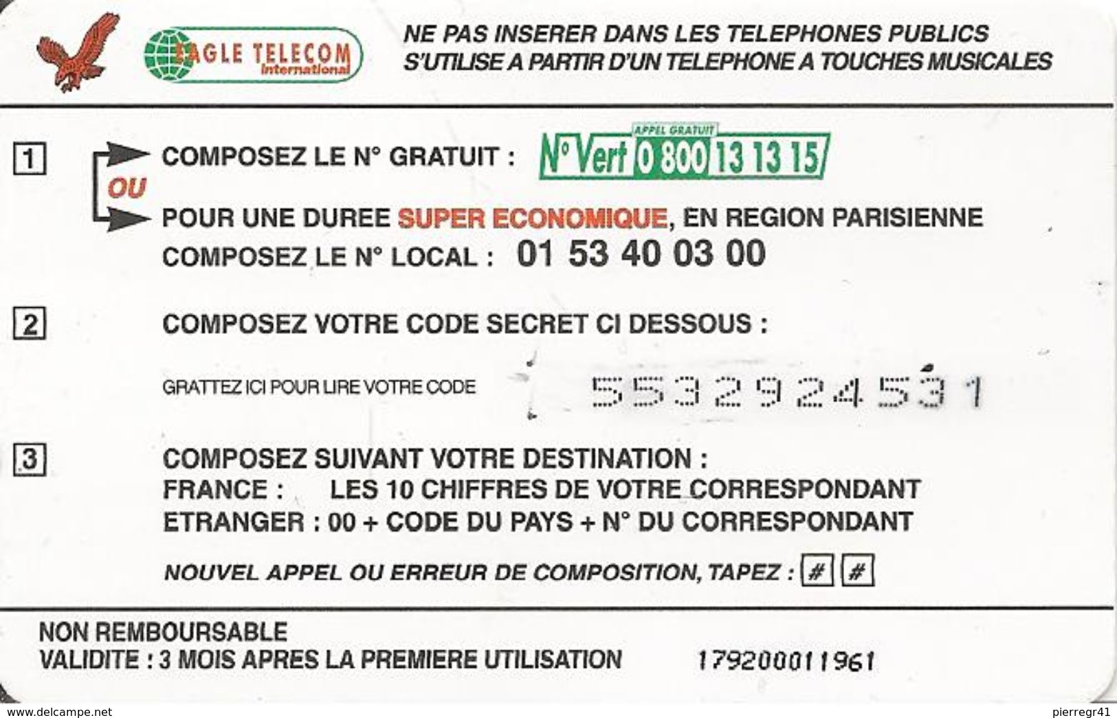 CARTE-PREPAYEE-FRANCE-EAGLE TELECOM-AFRICA N°1-FEMME -PLAGE-V° Logo EAGLE Vert/ Rouge En  Haut A Droite-GRATTE E-TBE - Sonstige & Ohne Zuordnung