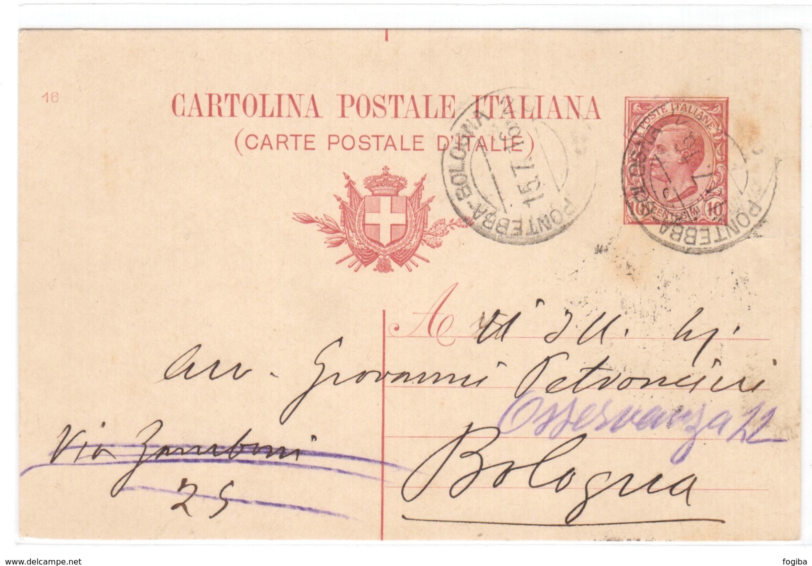 Z32   Regno 1916 - Cartolina Postale Leoni 10c  Ambulante PONTEBBA-BOLOGNA - Interi Postali