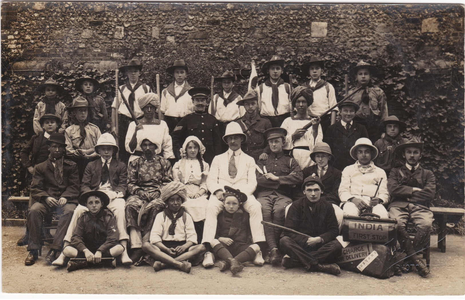 Real Photo Postcard. Boy Scouts With Multicultural Group.India Bound? - Histoire