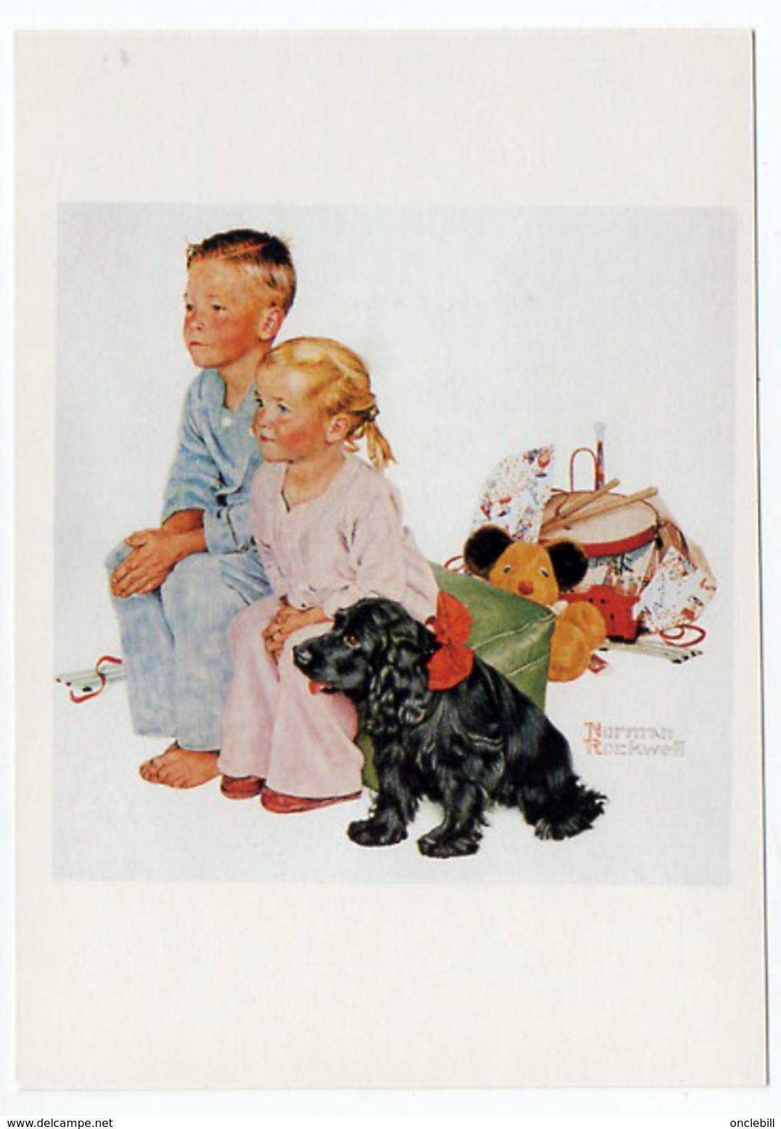 Norman Rockwell Garçon Et Jeune Fille Avec Un Chien Et Des Jouets 1992 état Superbe - Autres & Non Classés