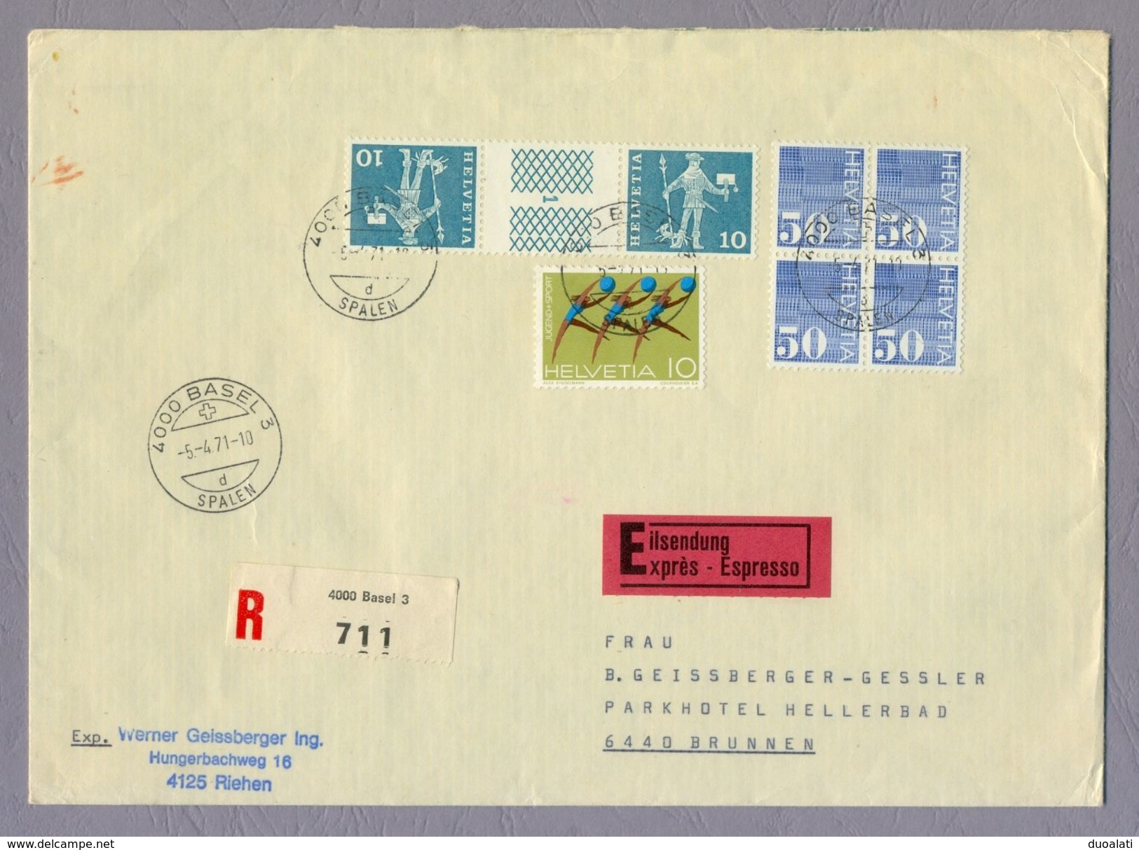 Switzerland Suisse Helvetia 1971 Tete - Beche Pair Bote Des Landes Schwyz Registered Cover Basel - Tête-bêche