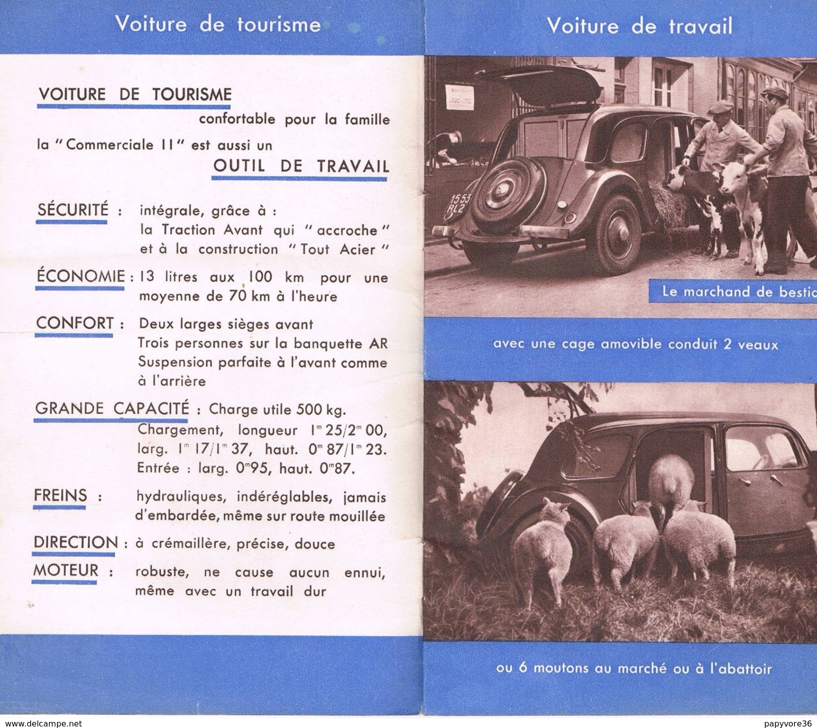 Citroën Traction Avant 11 CV Commerciale - Catalogue Publicité - Edition Originale De 1937 - Automobile