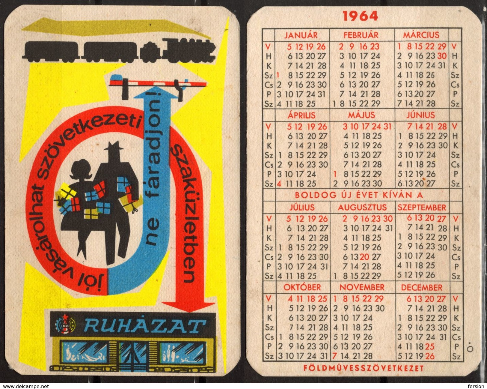 Pocket Calendar - Hungary LOCOMOTIVE TRAIN RAILWAY - 1964 - Petit Format : 1961-70