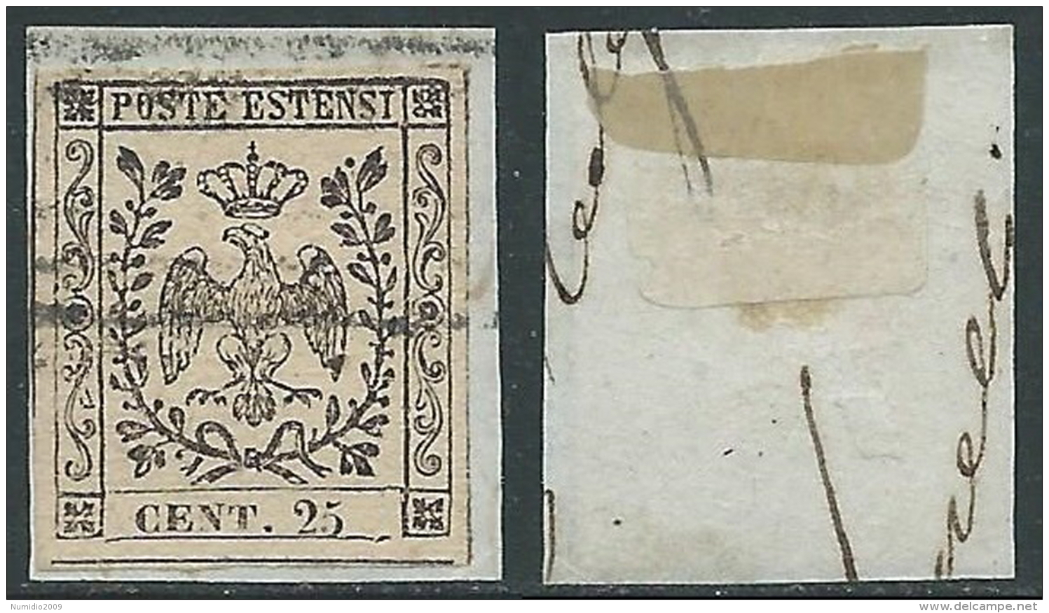 1852 DUCATO DI MODENA USATO AQUILA SENZA PUNTO 25 CENT - AS1 - Modena