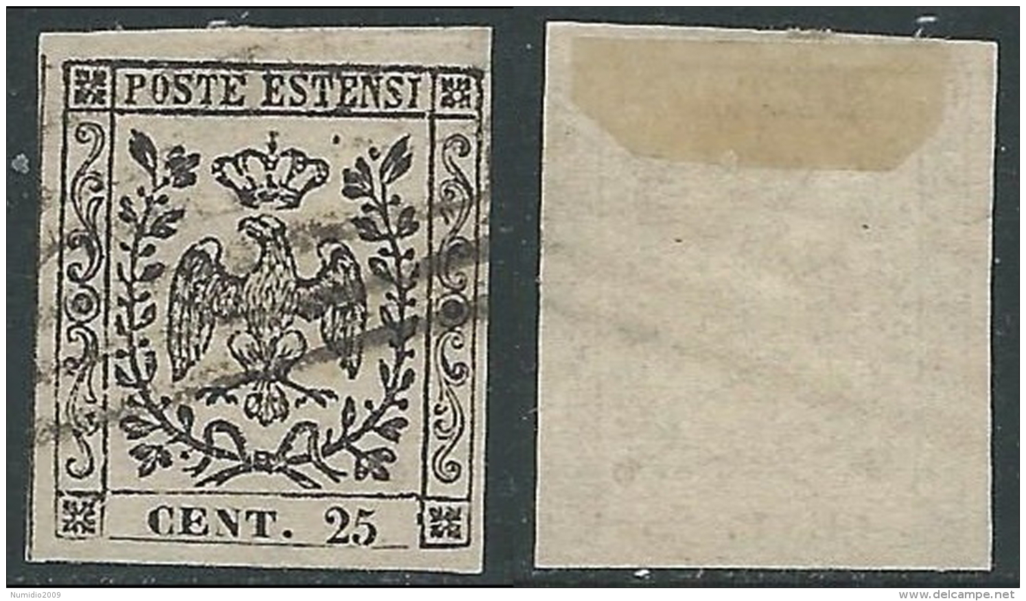 1852 DUCATO DI MODENA USATO AQUILA SENZA PUNTO 25 CENT - AS1-2 - Modène