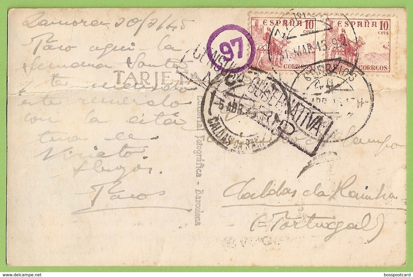 História Postal - Filatelia - Censura - Philately - Zamora - España - Zamora