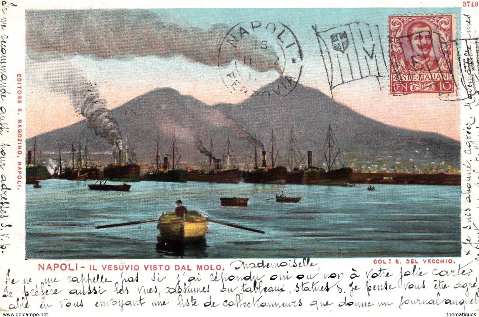 Thématiques Italie Italy Naples Napoli Il Vesuvio Visto Dal Molo Cachet Timbre - Napoli (Naples)