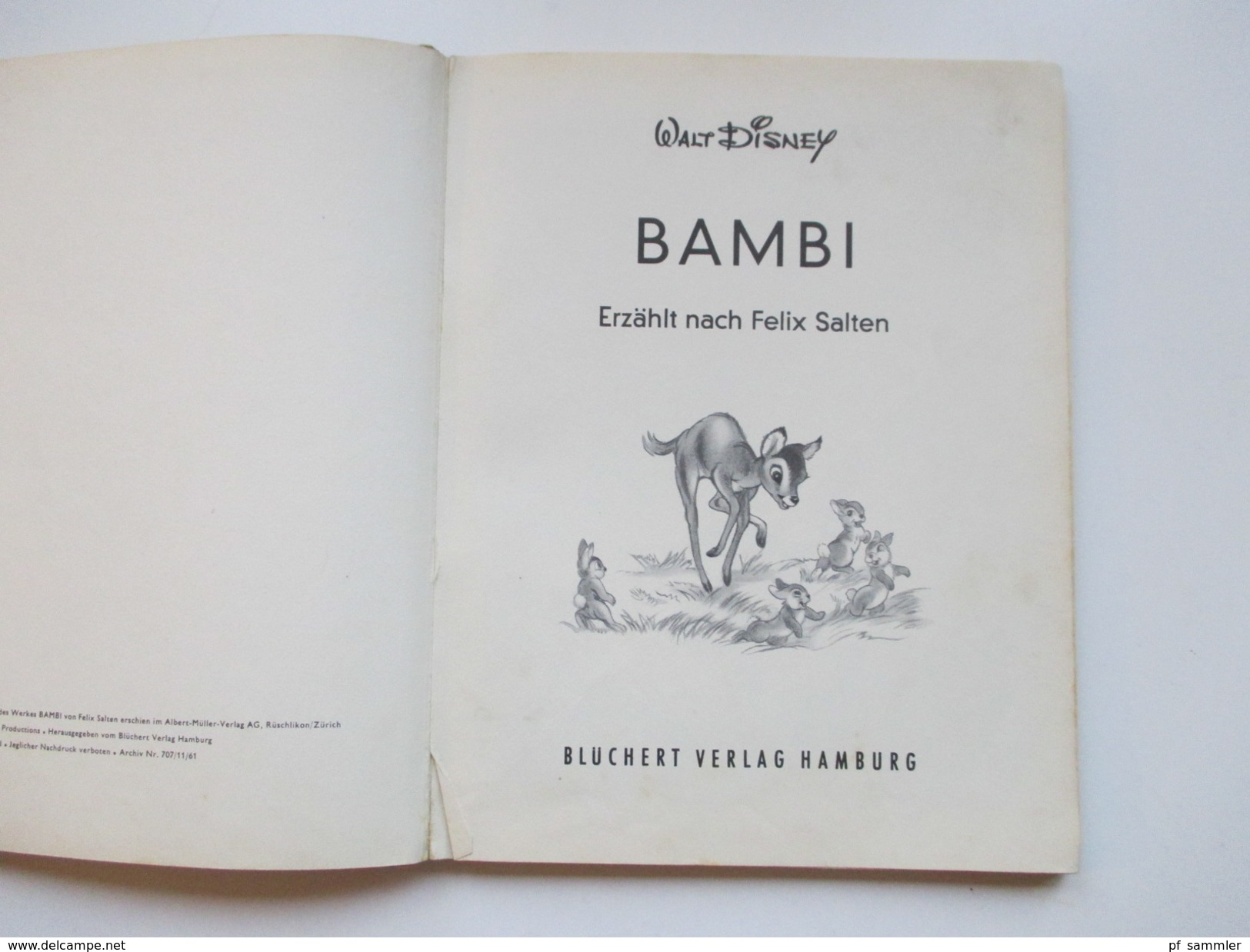 Walt Disney 1961 Bambi erzählt nach Felix Salten. Blüchert Verlag. Farbige  Bilder!