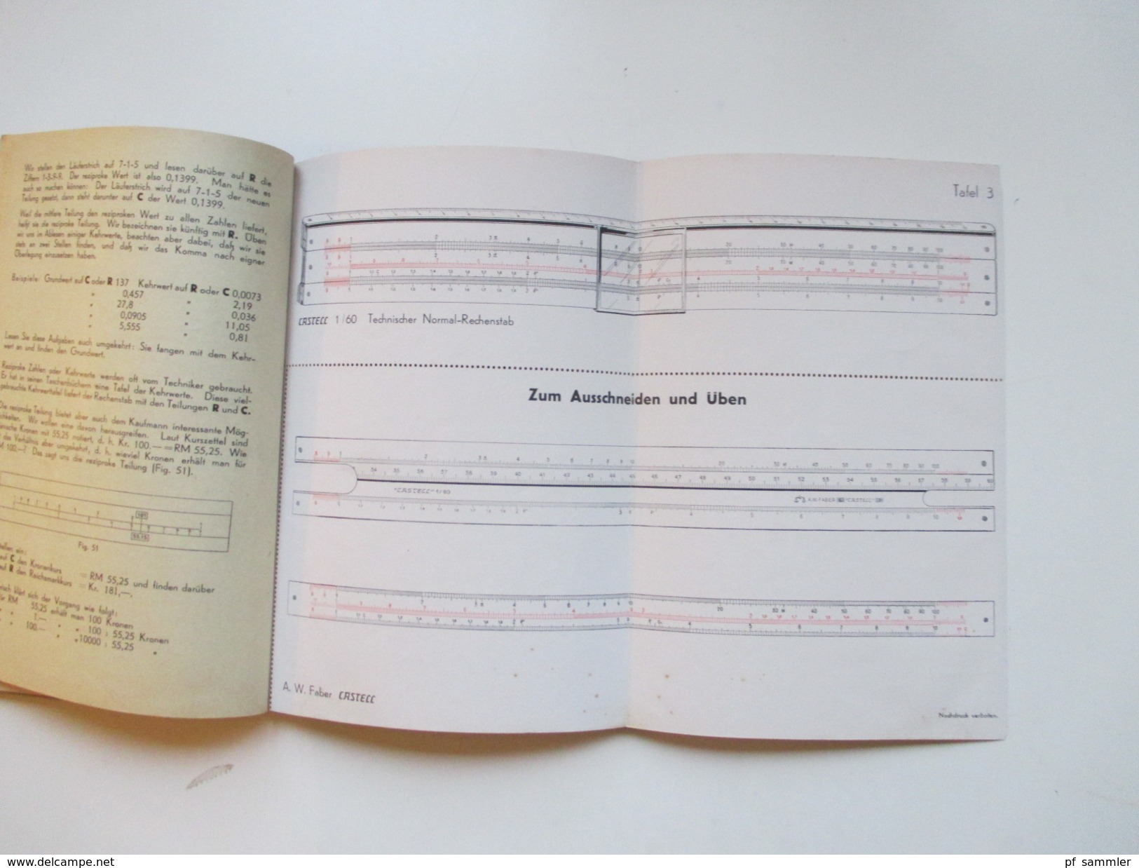 Schulbuch 1940er Jahre.Optik / Feinmechanik. Schule für den Selbstunterricht im Gebrauch des Rechenstabes. Faber Castell