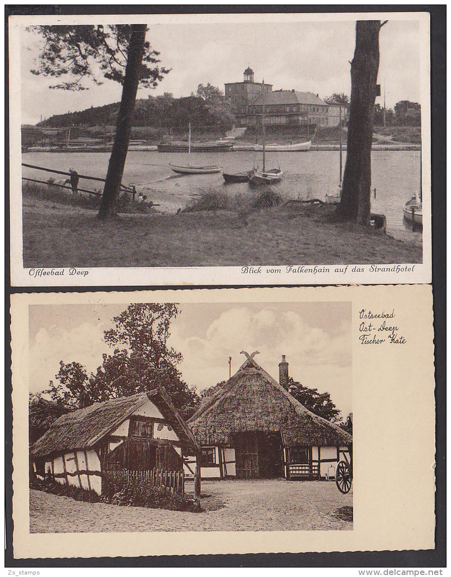 Deep Ostseebad DÅºwirzyno Treptow An Der Rega Falkenhain Fischer Kate 2 Karten 1933, Strandhotel - Pommern