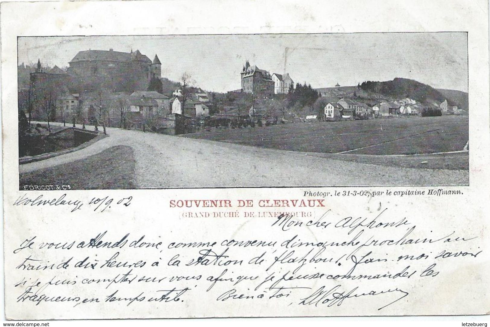 Clervaux (Klierf) - Souvenir De Clervaux - Photogr. Par Le Capitaine Hoffmann Le 31-03-1902 (carte Rare) - Clervaux