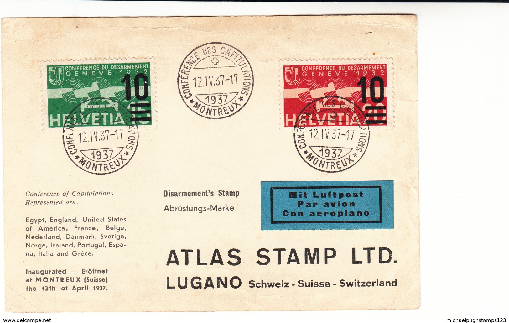 Switzerland / Airmail / Montreux / Conference Of Capitulations / Egypt - Autres & Non Classés