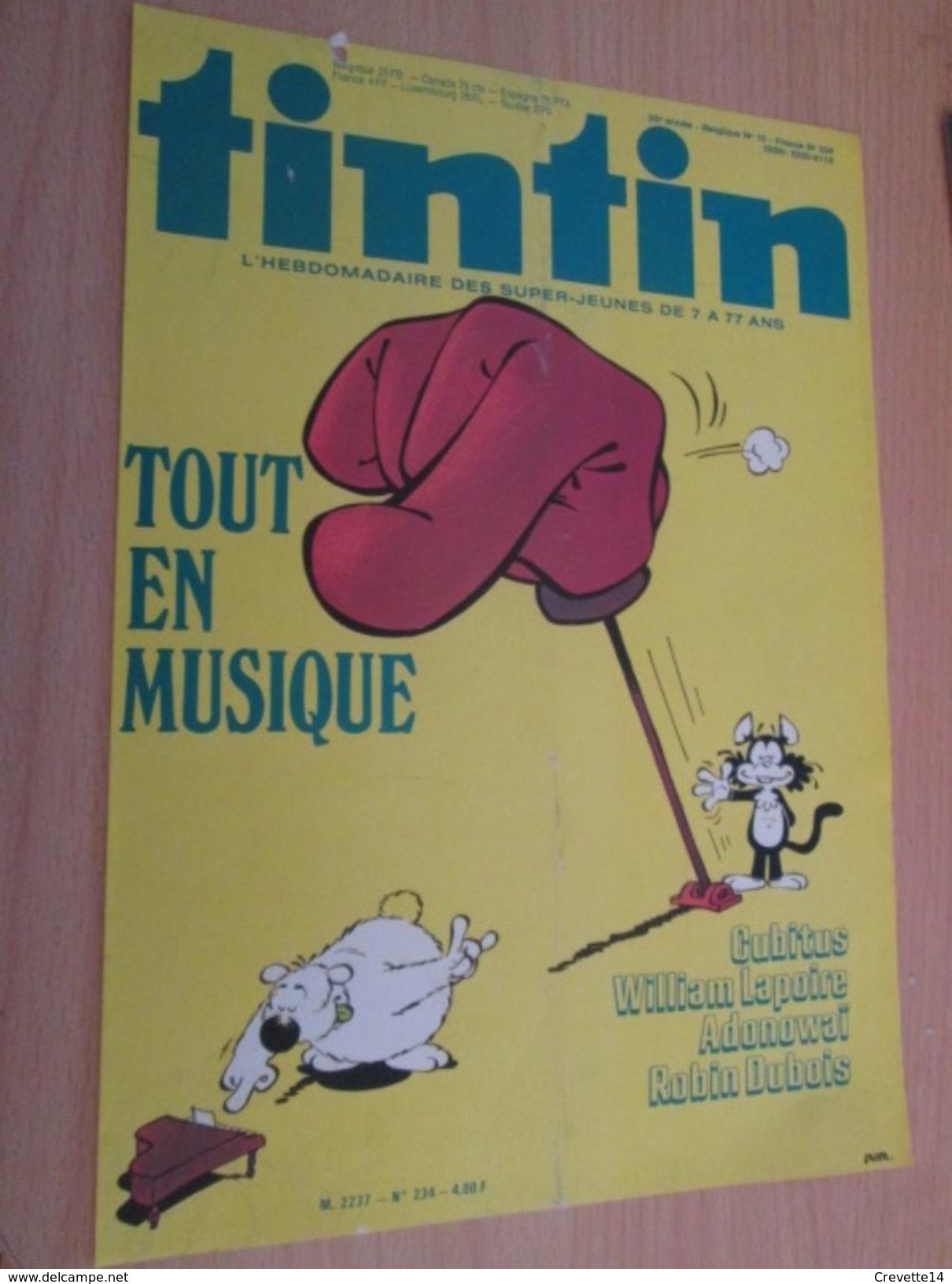 Page De Revue Des Années 70/80 : COUVERTURE DE LA REVUE  TINTIN : CUBITUS - Cubitus