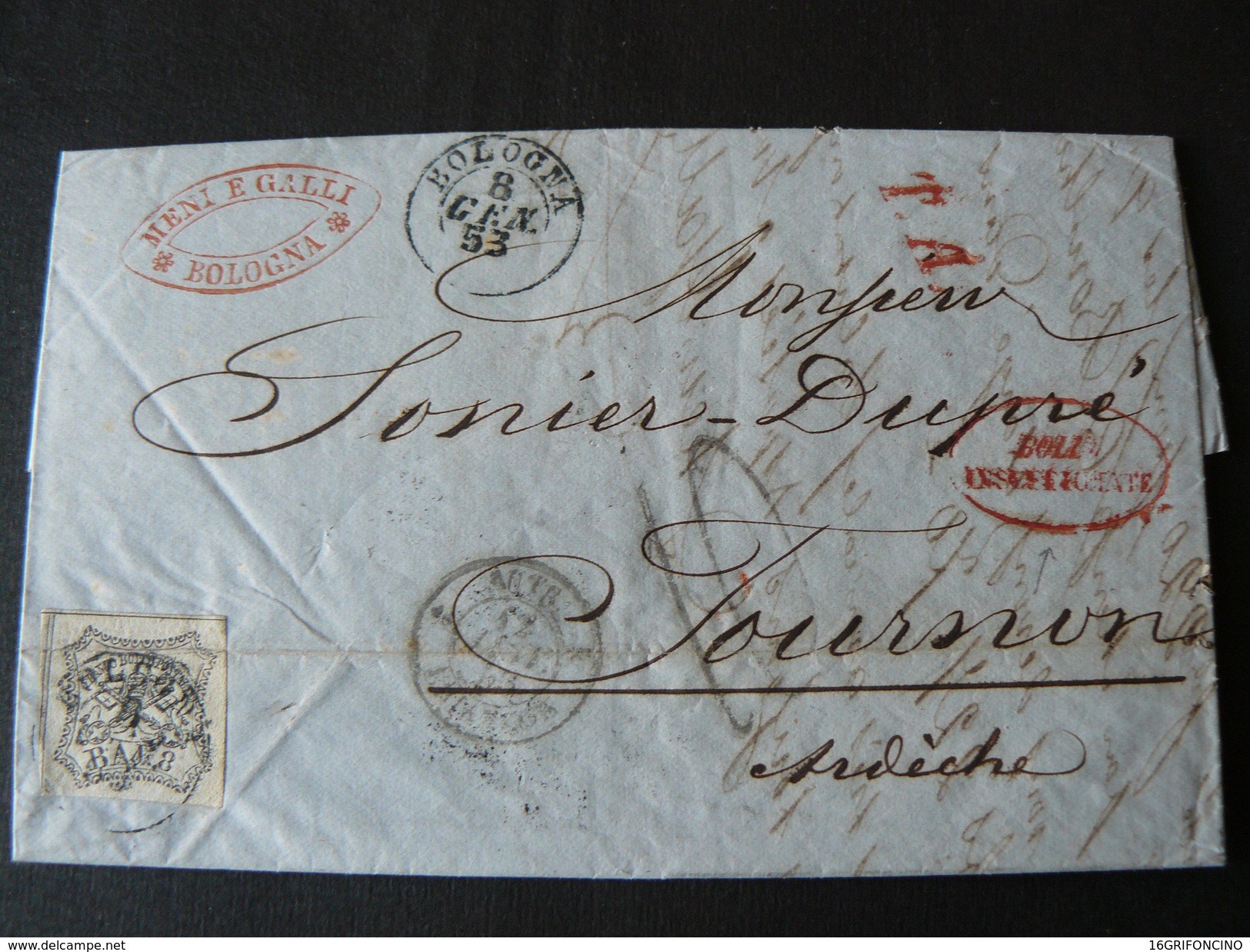 1853  COMMERCIAL LETTER FROM ITALY TO FRANCE WITH POSTAGESTAMP OF  8 BAJ ..//..8 BAJ SI LETTERA COMMERCIALE X FRANCIA - ...-1929 Prefilatelia