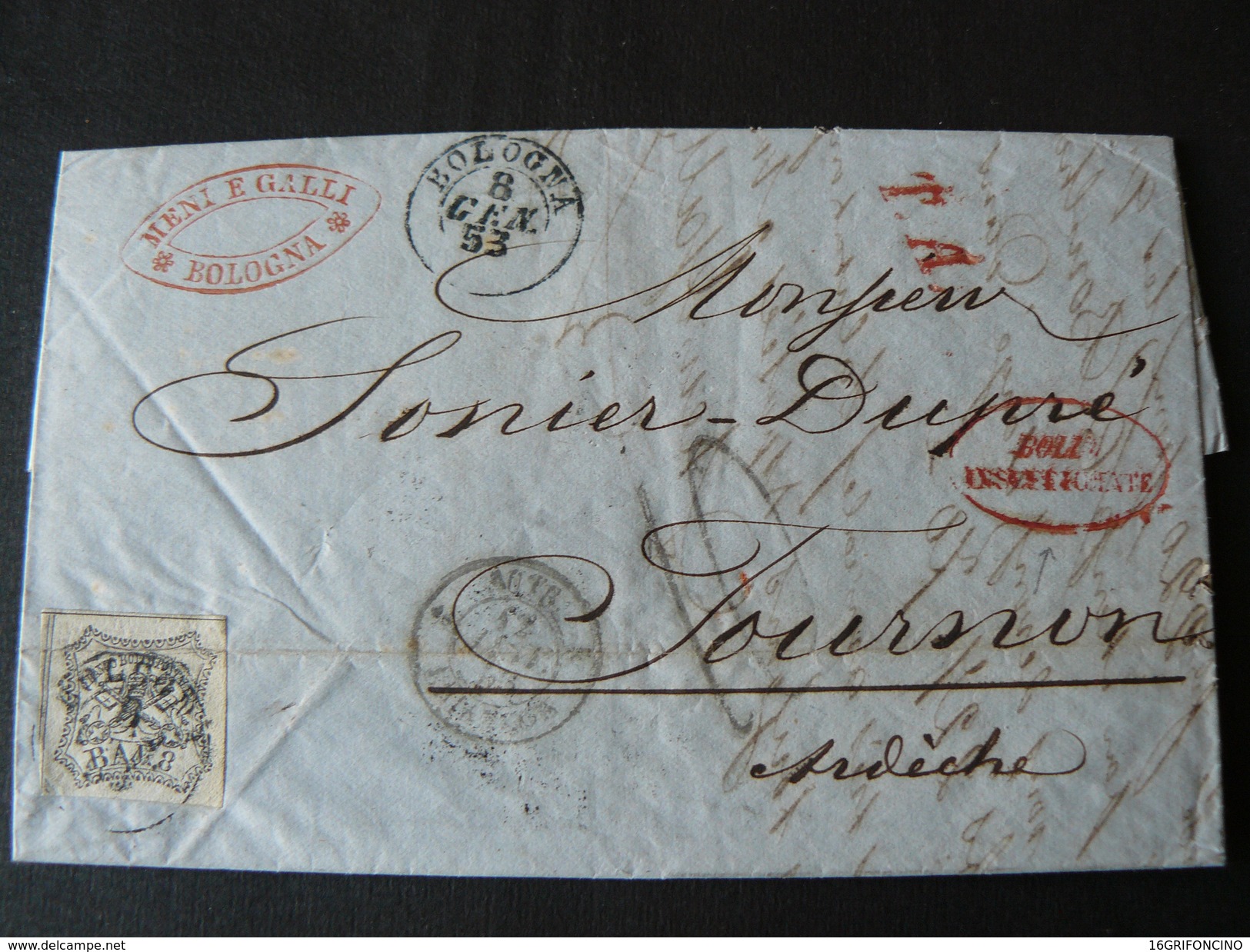 1853  COMMERCIAL LETTER FROM ITALY TO FRANCE WITH POSTAGESTAMP OF  8 BAJ ..//..8 BAJ SI LETTERA COMMERCIALE X FRANCIA - ...-1929 Préphilatélie