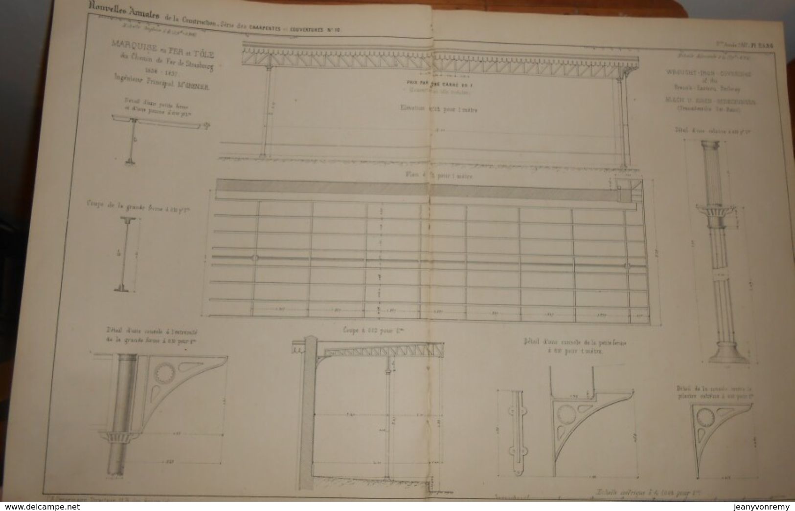 Plan De Marquise En Fer Et Tôle Du Chemin De Fer De Strasbourg. 1857. - Public Works