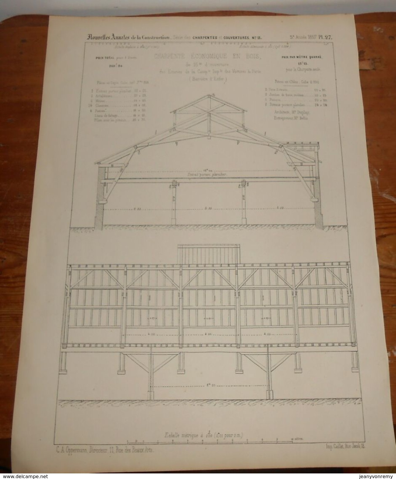 Plan De La Charpente Des écuries De La Compagnie Impériale Des Voitures De Paris. 1857. - Public Works