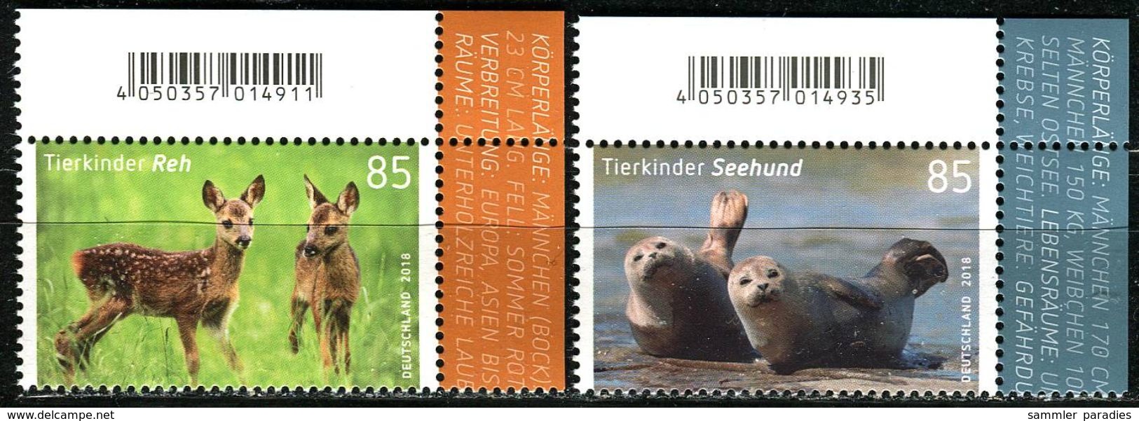 BRD - Michel 3352 / 3353 ECKE REO - ** Postfrisch (E) - 85-85C  Tierkinder Reh Seehund, Ausgabe: 02.01.2018 - Unused Stamps