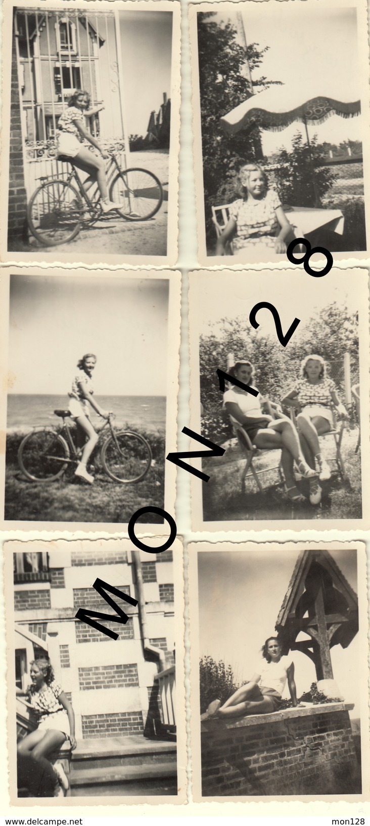 FRANCEVILLE HOME VARAVILLE CALVADOS 6 PHOTOS DE FAMILLE 1955 -DIM 9X6 Cms (bicyclette) - Lieux