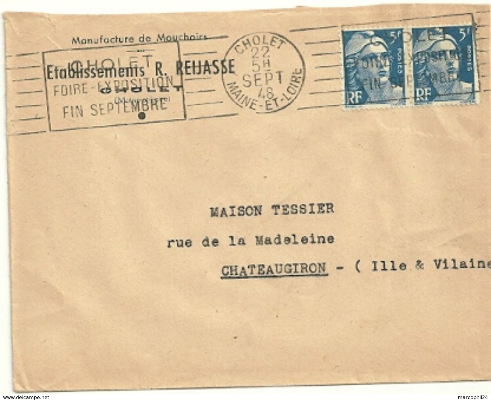 MAINE Et LOIRE - Dépt N° 49 = CHOLET 1948 (BD 4 Lignes) =  FLAMME RBV ' FOIRE EXPOSITION / FIN SEPTEMBRE ' - Mechanical Postmarks (Advertisement)