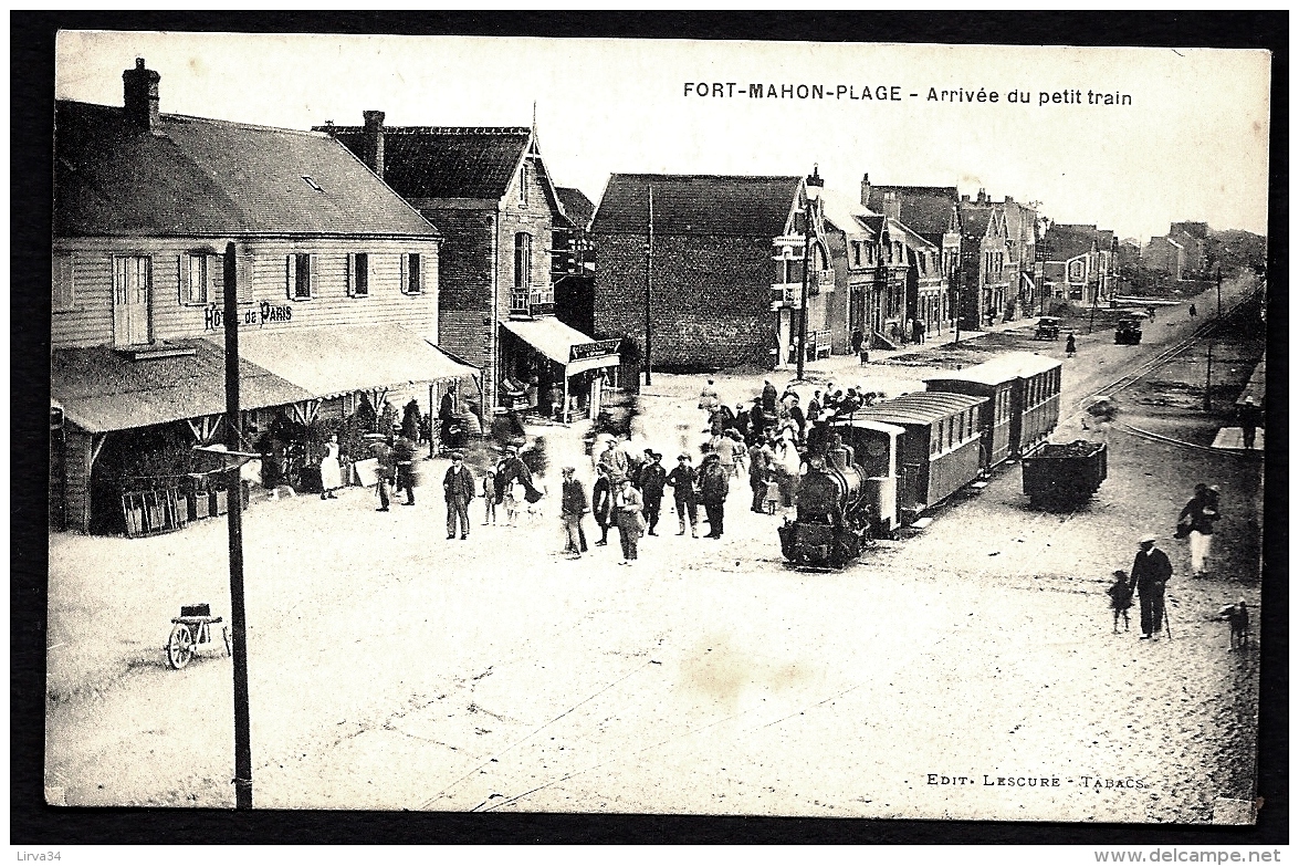 CPA ANCIENNE FRANCE- FORT-MAHON-PLAGE (80)- ARRIVÉE DU PETIT TRAIN A VAPEUR- BELLE ANIMATION GROS PLAN- COMMERCES - Fort Mahon