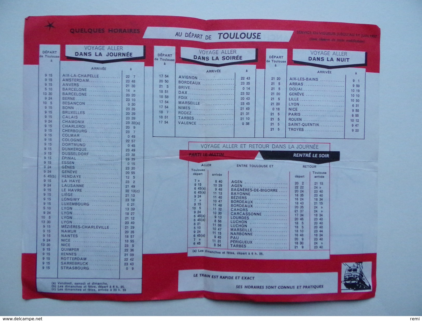 HORAIRES Du TRAIN De TOULOUSE à AGEN BAGNERES BAYONNE BEZIERS CAHORS LUCHON NARBONNE PAU PERIGUEUX TARBES - Europe