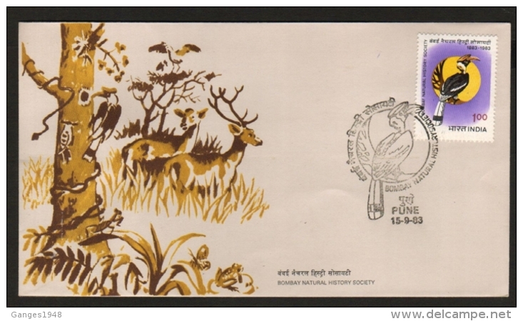 India  1983  Woodpecker  Birds  Bombay Natural History Society  PUNE  First Day Cover  # 05540  D Inde Indien - Songbirds & Tree Dwellers