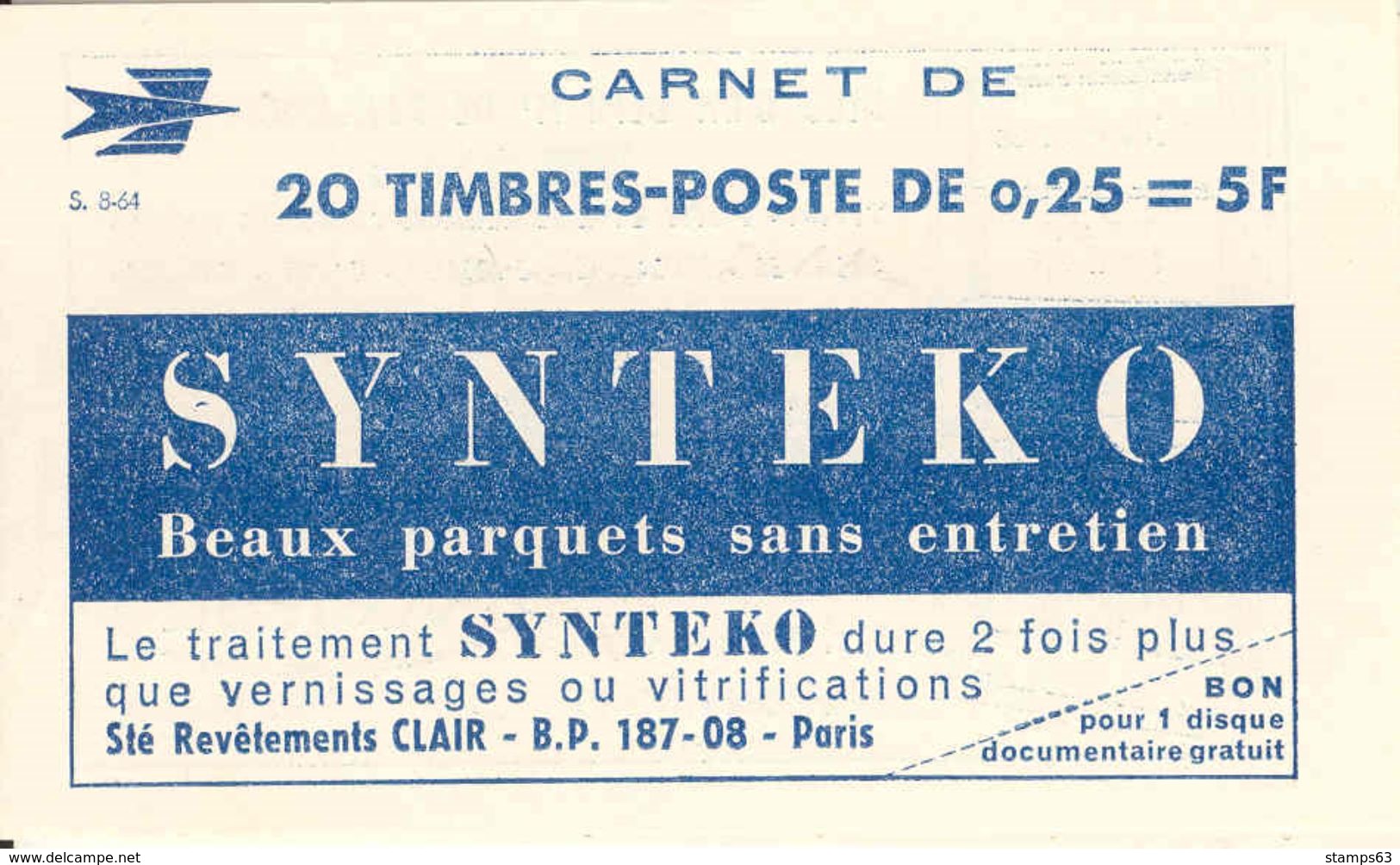FRANCE - BOOKLET / CARNET, Yvert 1263-c4, 1964, 20x0.25 Marianne De Decaris - Autres & Non Classés