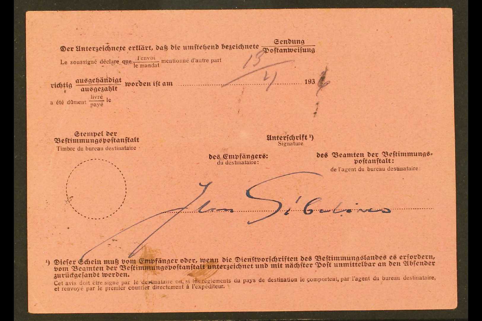 FAMOUS COMPOSER - JEAN SIBELIUS 1936 (April) German Postal Receipt Card Addressed To Germany, Postmarked Jarvenpaa (Finl - Sonstige & Ohne Zuordnung