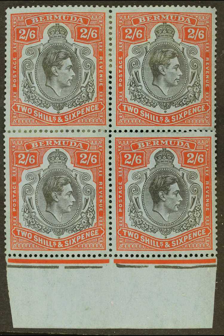 1938-53 2s6d Black & Pale Red On Grey-blue Chalky Paper Perf 14 KGVI Key Type, SG 117, Mint Lower Marginal BLOCK Of 4, P - Bermuda