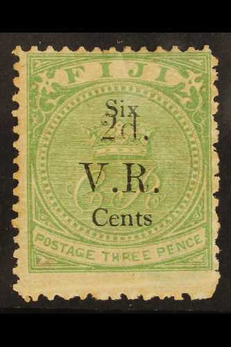1875 2c On 6c On 3d Green, Surcharge In Black, SG 25, Mint With A Couple Of Tiny Gum Thins, Light Crease Across Base Cle - Fidschi-Inseln (...-1970)