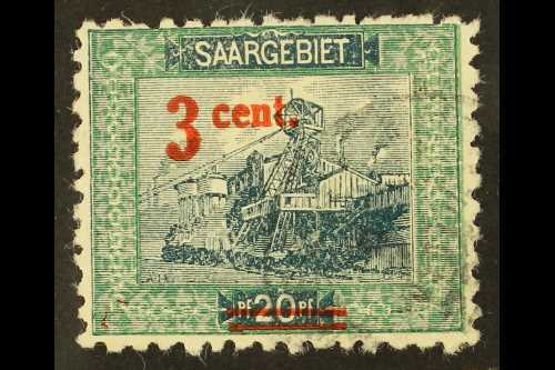 1921 (Apr-May) 3c On 20pf Slate And Green Perf 10½, SG 70b (Michel 70B), Very Fine Used, Cat £225 For More Images, Pleas - Other & Unclassified