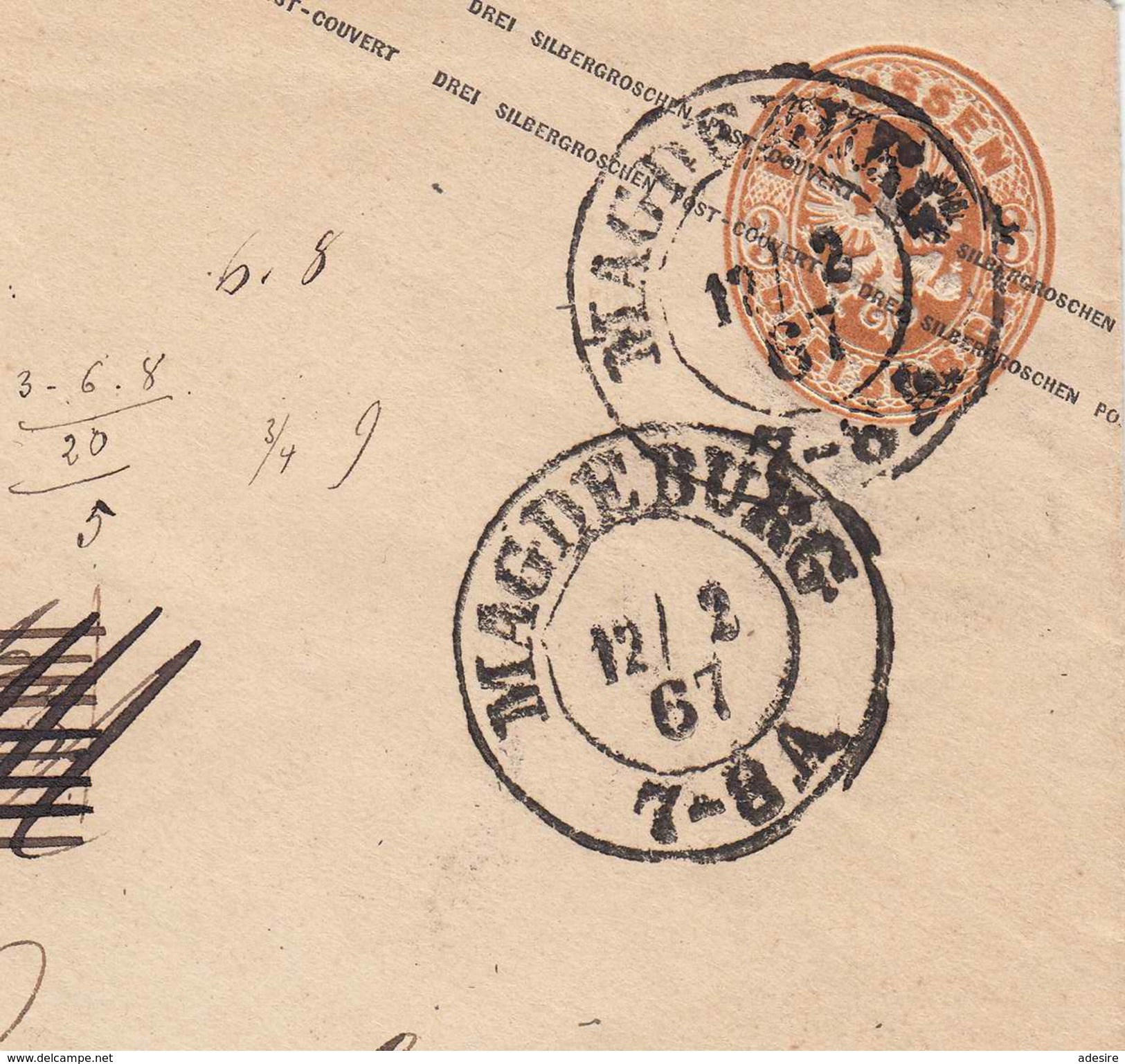 Brief PREUSSEN 1867 - 3 Sgr Ganzsache Auf Brief Magdeburg > Hamburg - Ganzsachen