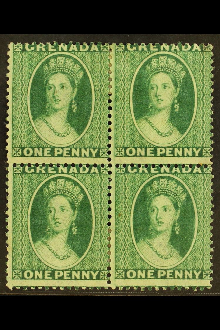 1875 1d Green, Wmk Large Star, SG 14, Superb Mint Og Block Of 4. Ex "Mayfair" Find. For More Images, Please Visit Http:/ - Grenada (...-1974)