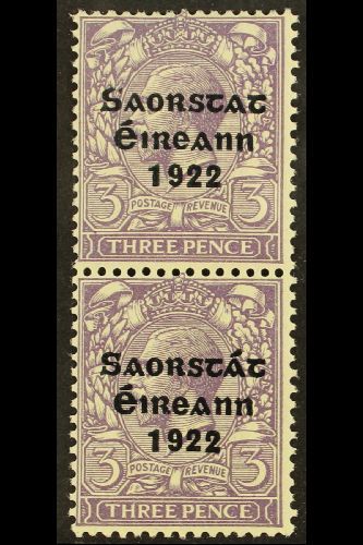 1922-23 3d Bluish Violet, Vertical Pair, One With NO ACCENT Variety, SG 57a, Very Fine Mint. For More Images, Please Vis - Other & Unclassified